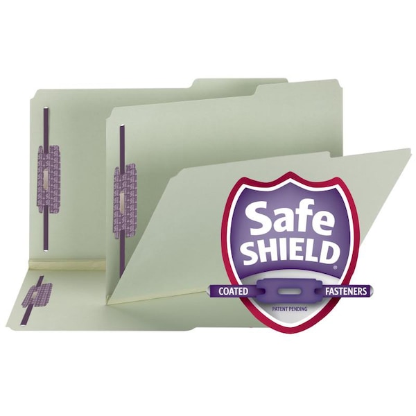 Smead Pressboard Folders, w/Fasteners, 2"Exp, Lgl, 25/BX, Gray Green PK SMD19920 - main